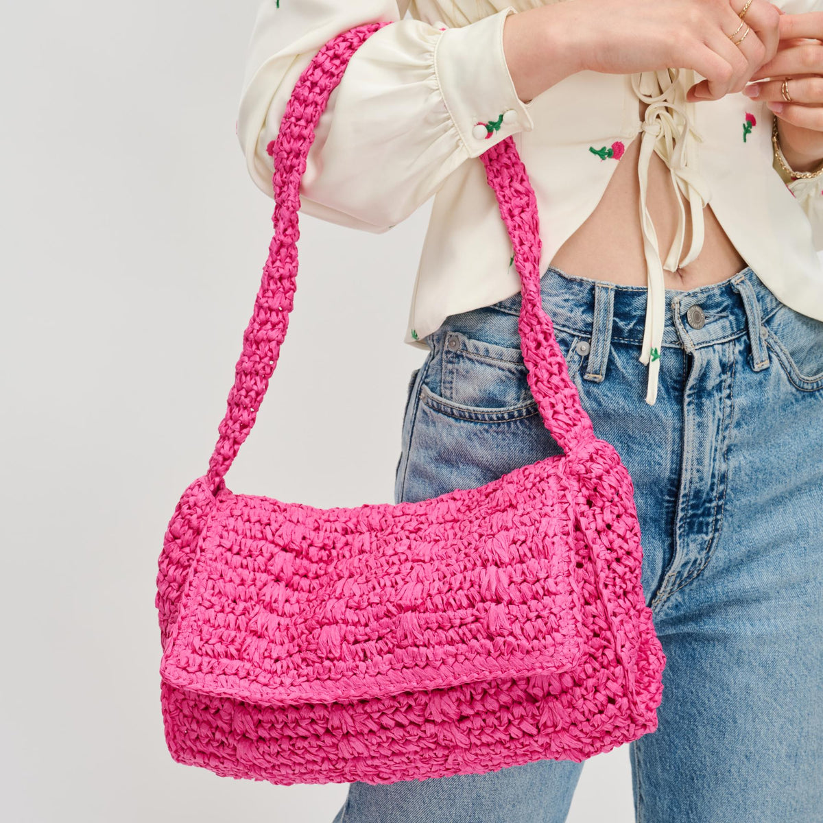 Woman wearing Hot Pink Urban Expressions Anika Crossbody 840611124630 View 4 | Hot Pink