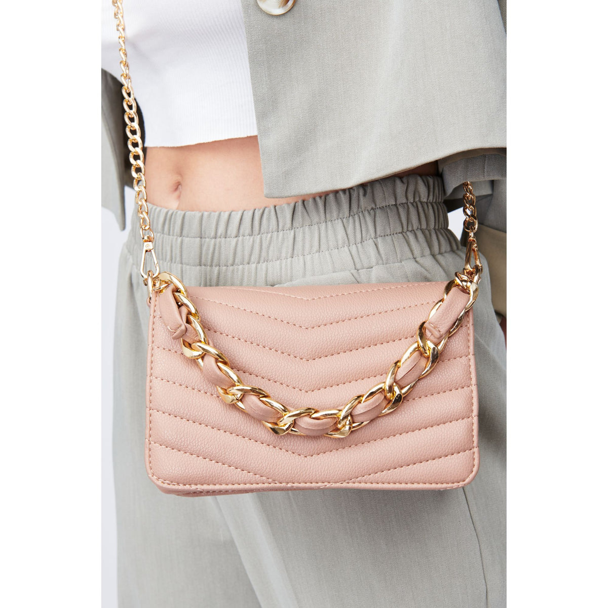 Woman wearing Natural Urban Expressions Genny - Chevron Stitch Crossbody 818209011075 View 1 | Natural