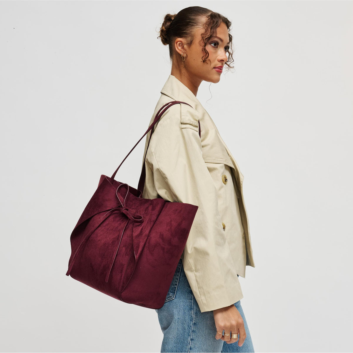 Woman wearing Burgundy Urban Expressions Soren Tote 840504212185 View 2 | Burgundy