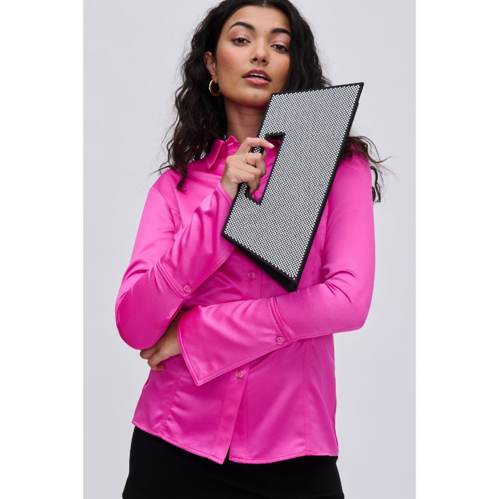 Woman wearing Silver Black Urban Expressions Zinc Evening Bag 840611114334 View 1 | Silver Black