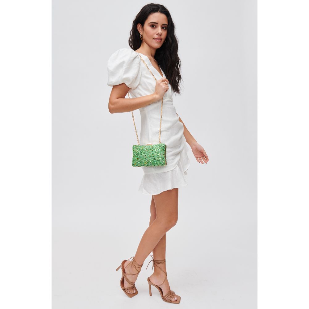 Woman wearing Green Urban Expressions Shelley Evening Bag 840611118233 View 3 | Green