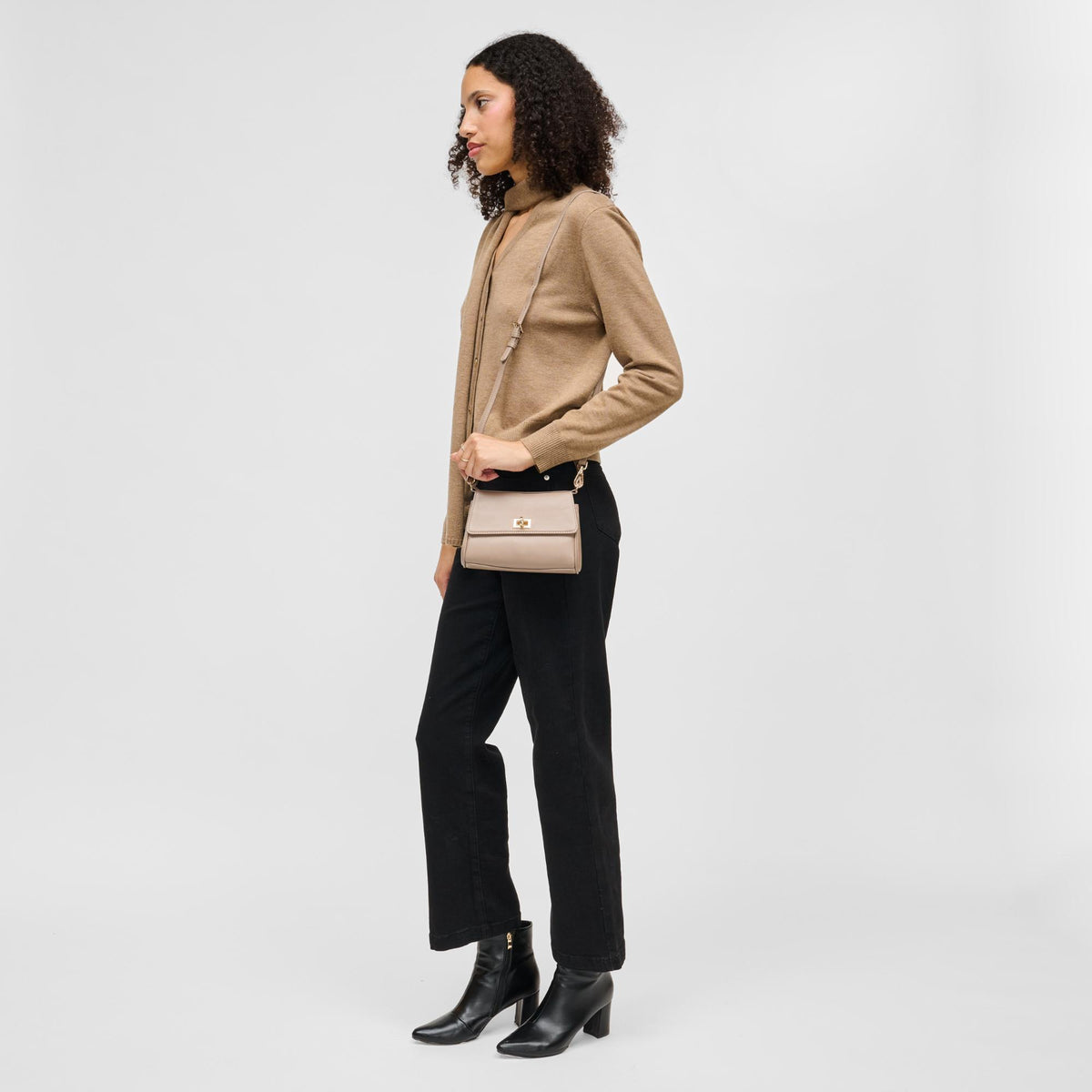 Woman wearing Taupe Urban Expressions Estee Crossbody 840504214813 View 4 | Taupe