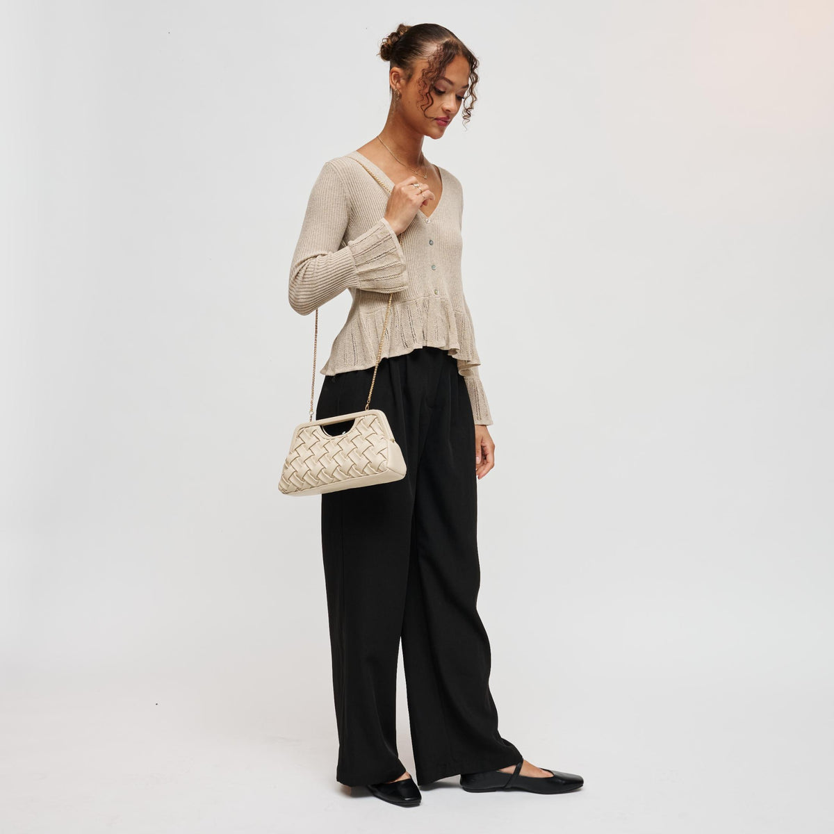 Woman wearing Cream Urban Expressions Alouette Clutch 840504211539 View 4 | Cream