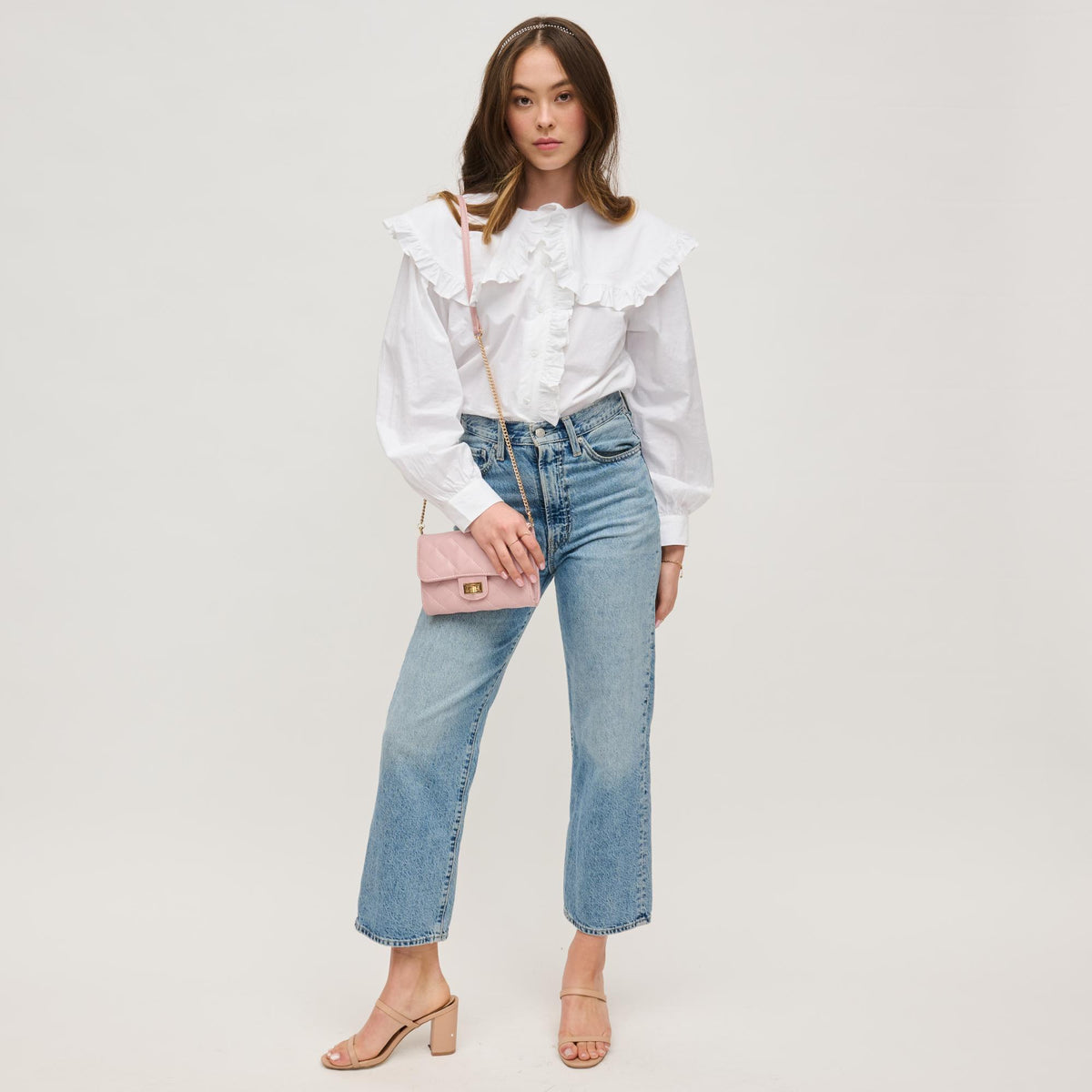 Woman wearing Blush Urban Expressions Shelly Crossbody 840611153470 View 3 | Blush