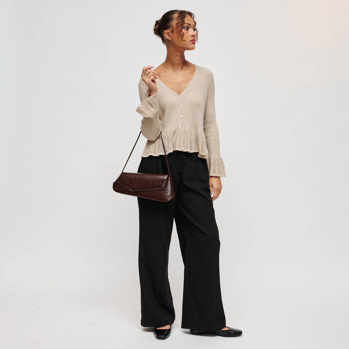Woman wearing Espresso Urban Expressions Mett Shoulder Bag 840504212680 View 4 | Espresso