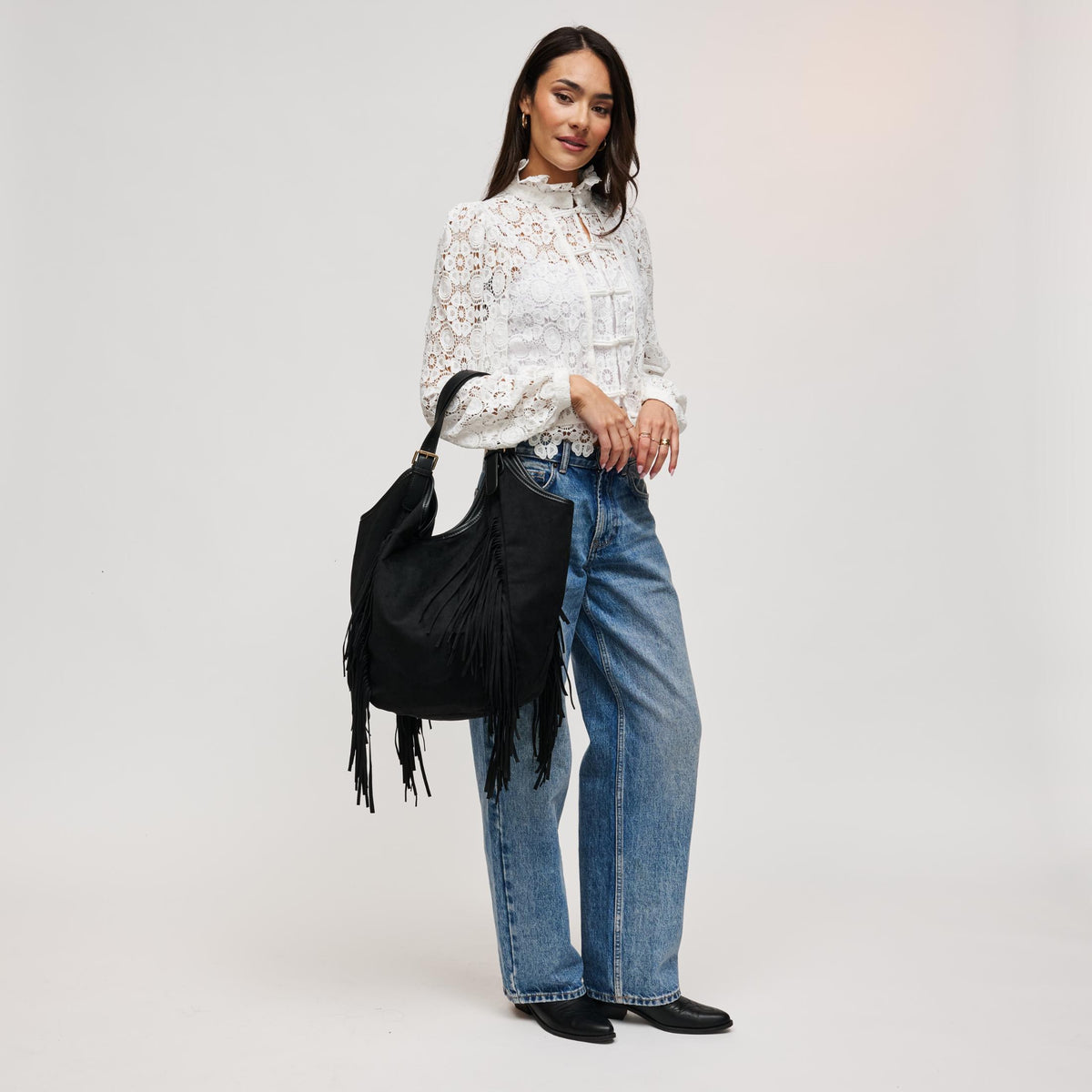 Woman wearing Black Urban Expressions Nyxie Tote 840504211546 View 1 | Black