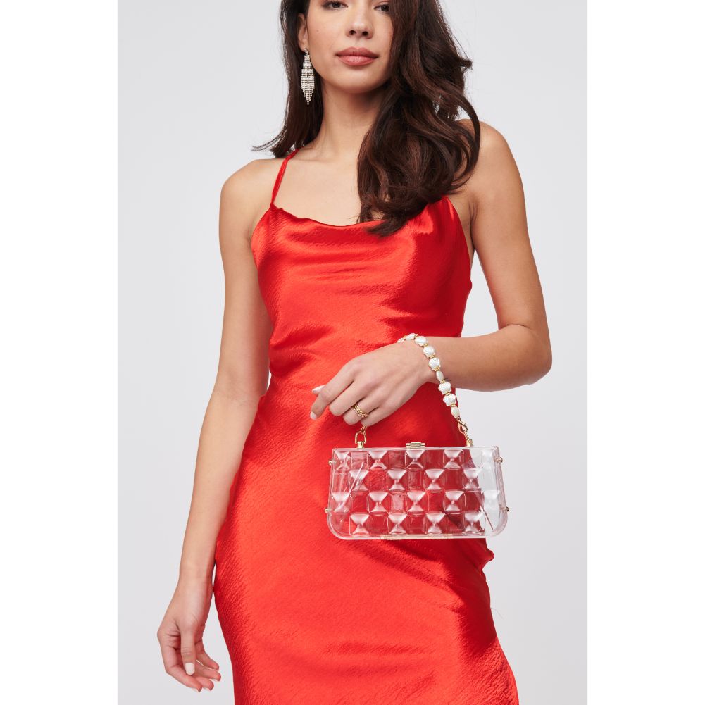 Woman wearing Clear Urban Expressions Rapsody Minaudiere 818209018494 View 1 | Clear
