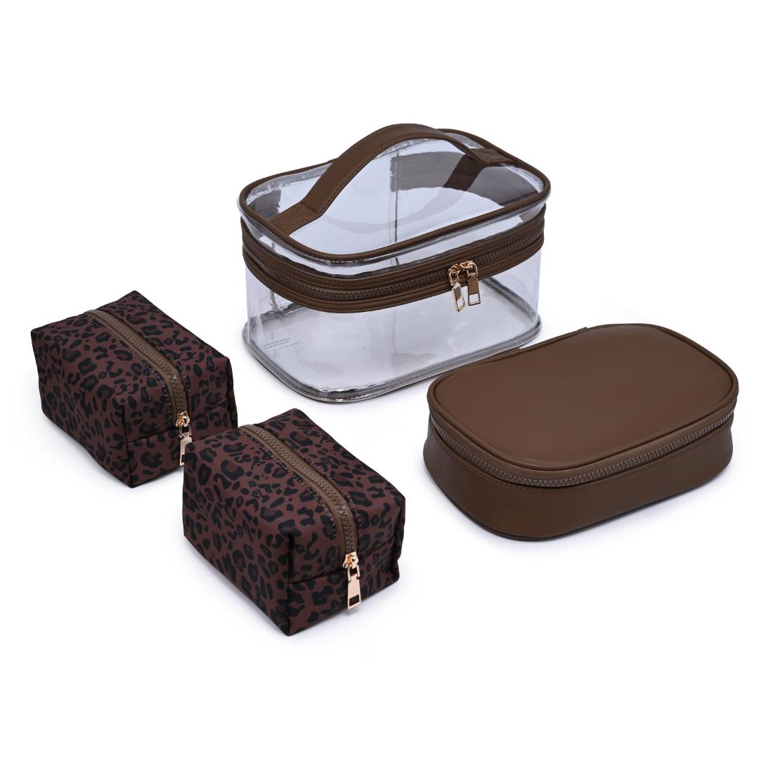 Woman wearing Chocolate Leopard Urban Essentials Safari Chic - 4 Piece Train Case Set 840504215766 View 1 | Chocolate Leopard