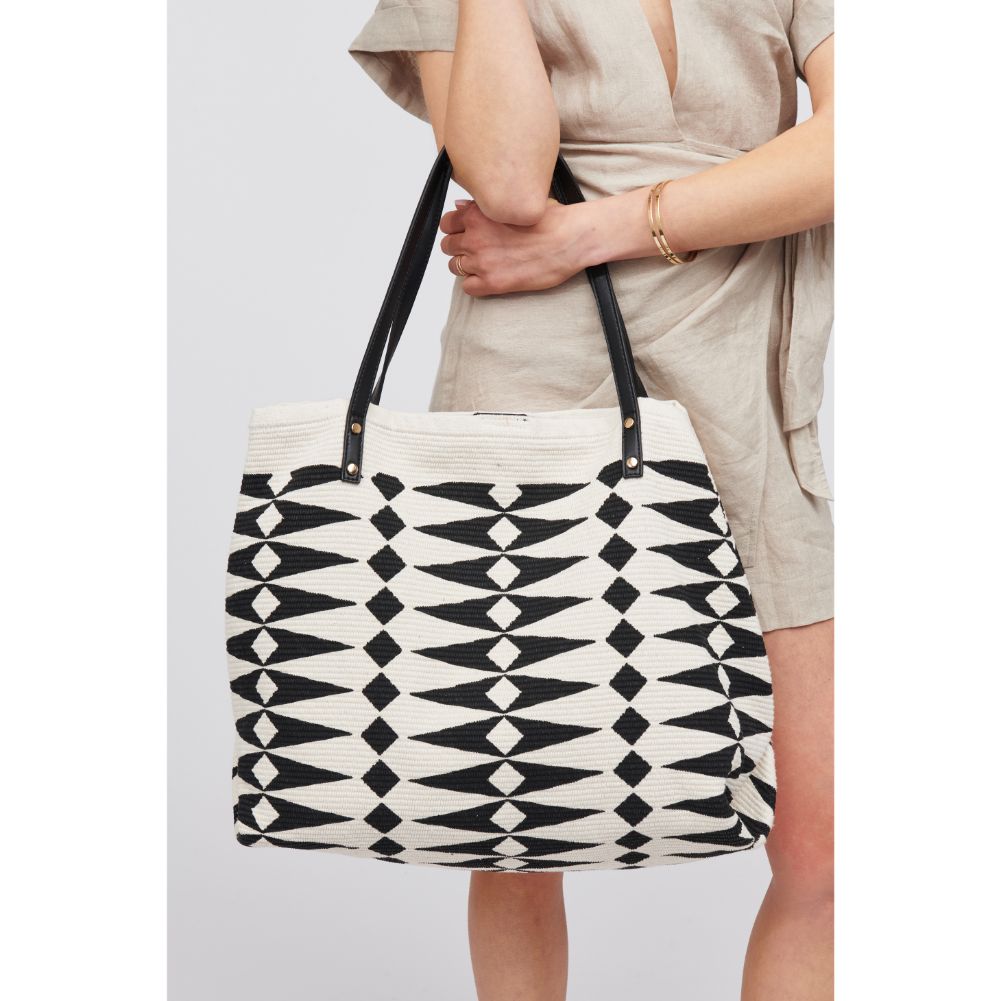 Woman wearing Black White Urban Expressions Suza Tote 818209017923 View 1 | Black White