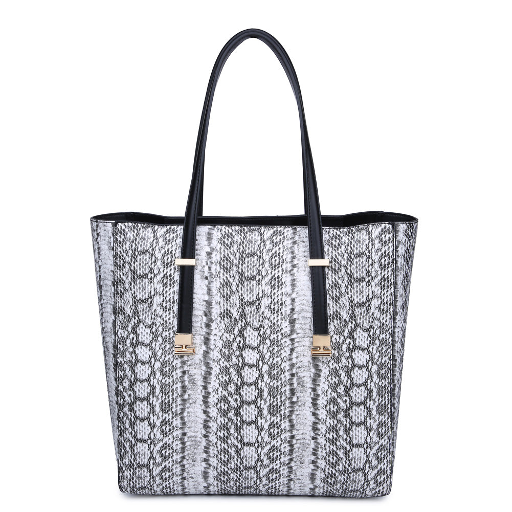 Product Image of Urban Expressions Claudia Tote NA-840611155573 View 3 | Black White Snake