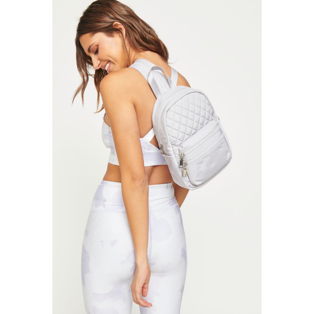 Woman wearing Grey Urban Expressions Brynlee Sling Backpack 840611180469 View 4 | Grey