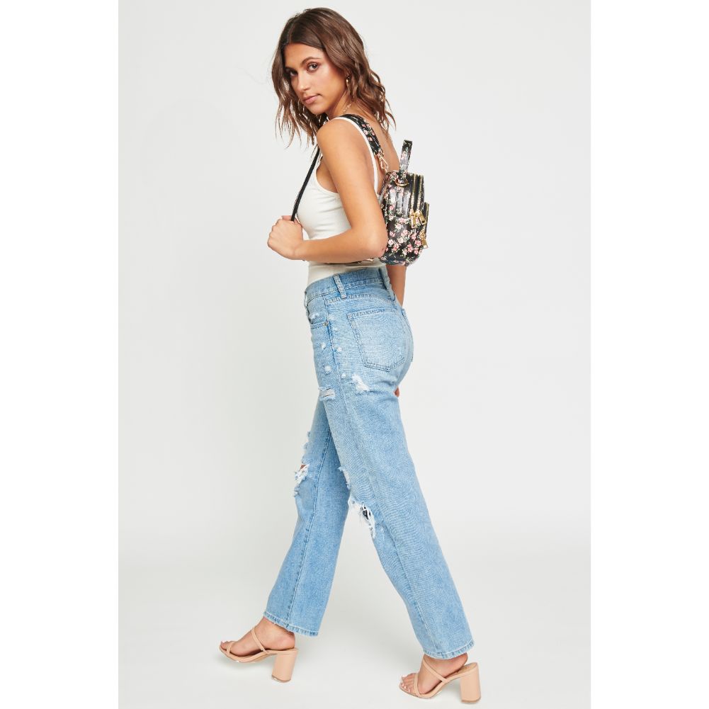Woman wearing Black Urban Expressions Nichole Floral Backpack 840611181190 View 3 | Black
