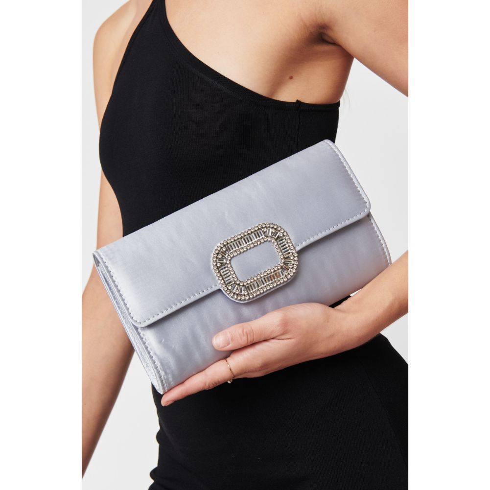 Woman wearing Silver Urban Expressions Skye Clutch 840611104298 View 4 | Silver