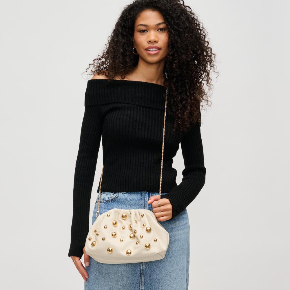 Woman wearing Oatmilk Urban Expressions Carey Clutch 840611193780 View 2 | Oatmilk