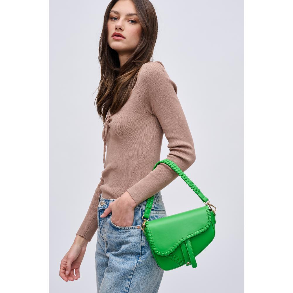 Woman wearing Lime Urban Expressions Sloane Crossbody 840611121721 View 1 | Lime