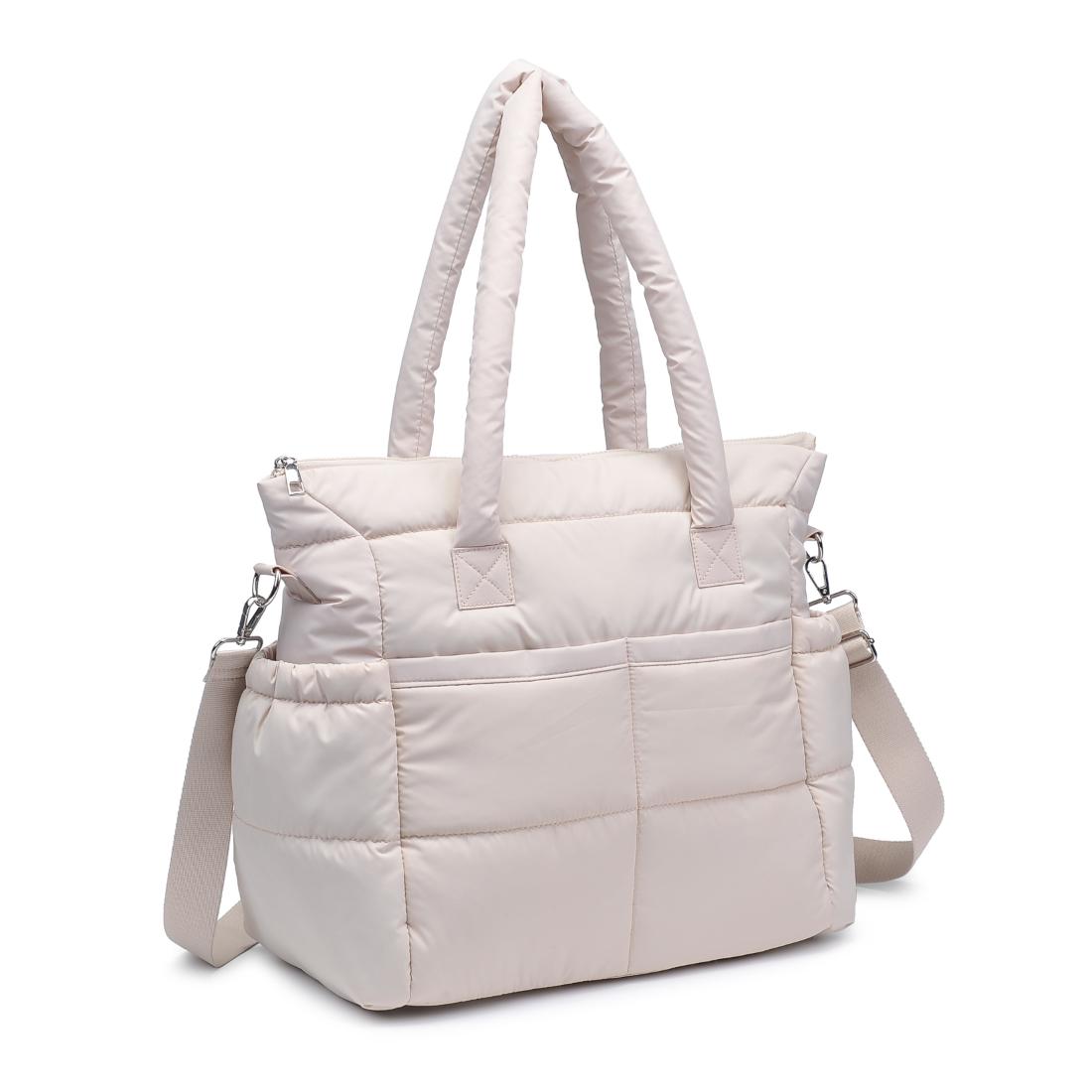 Woman wearing Cream Urban Expressions Jetsetter Tote 840611195081 View 6 | Cream