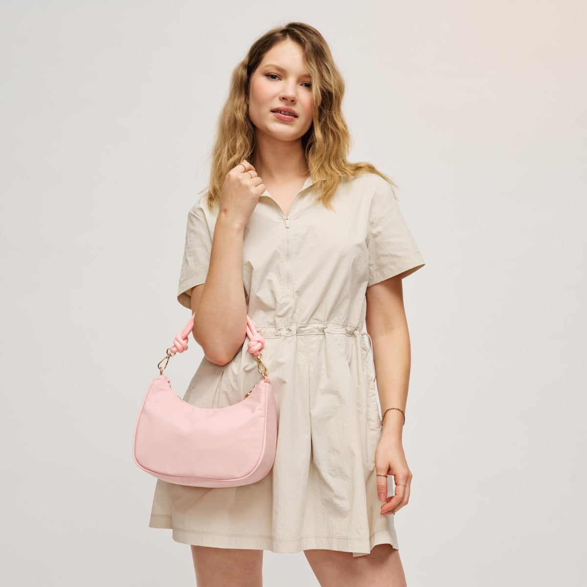 Woman wearing Pastel Pink Urban Expressions Joannie Crossbody 840504208720 View 3 | Pastel Pink