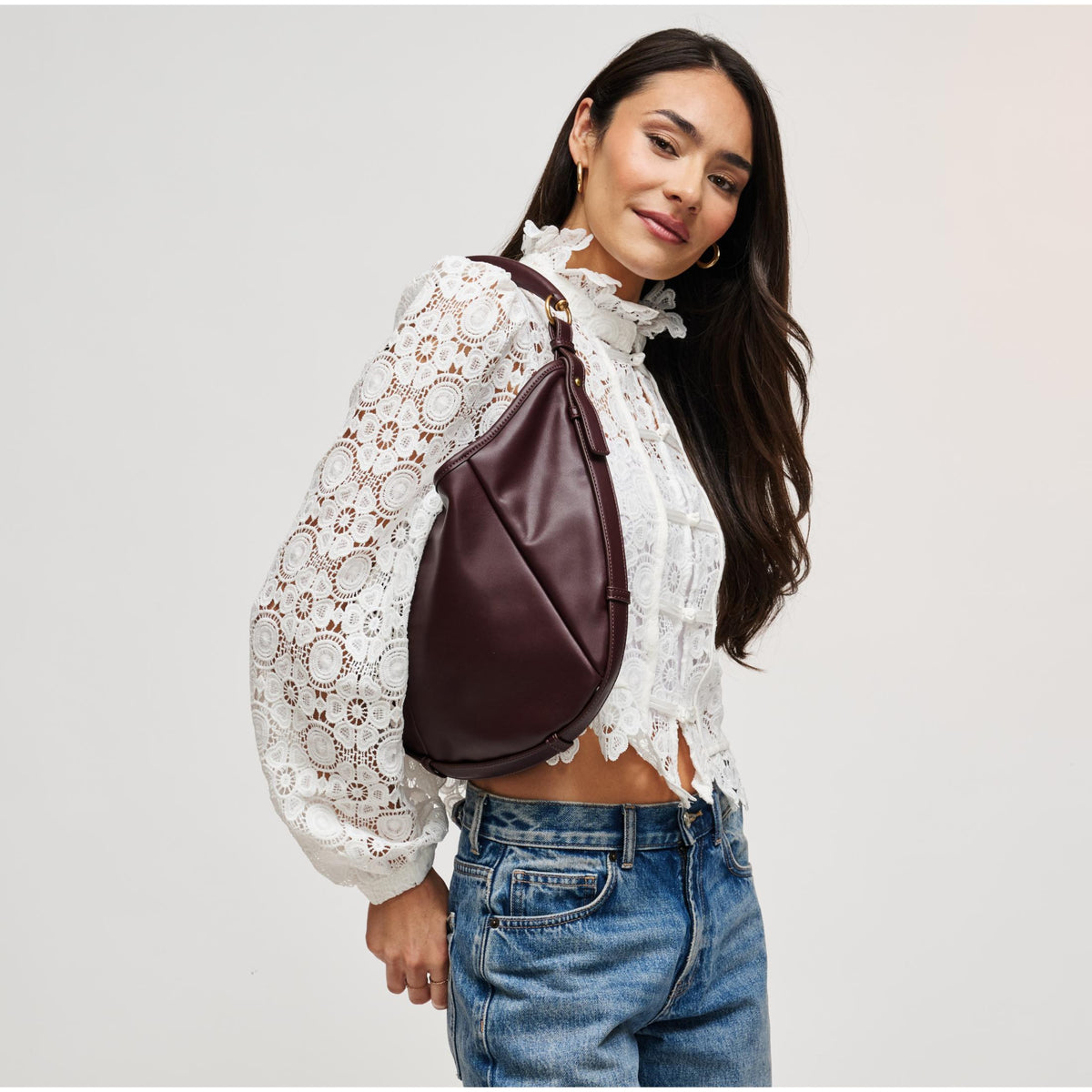 Woman wearing Wine Urban Expressions McCarthy - Large Hobo 840504211966 View 2 | Wine