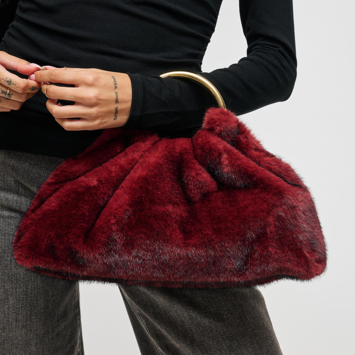 Woman wearing Burgundy Urban Expressions Keala Tote 840504200038 View 1 | Burgundy