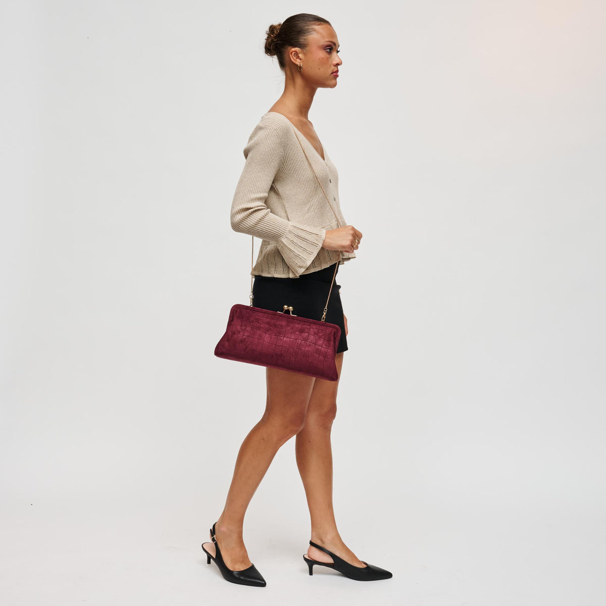 Woman wearing Burgundy Urban Expressions Kristin - SU Clutch 840504212512 View 4 | Burgundy