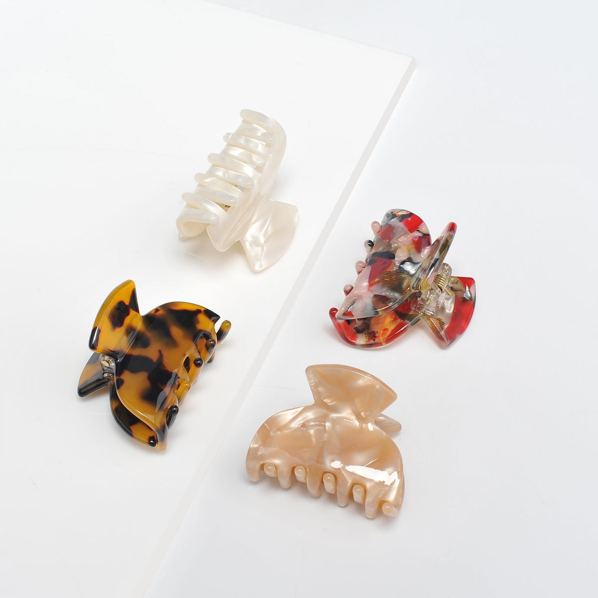 Product Image of Urban Expressions Assorted Mini Hair Claw - 4 Pack Hair Claw 818209013666 View 3 | White Tortoise Red Multi Champagne