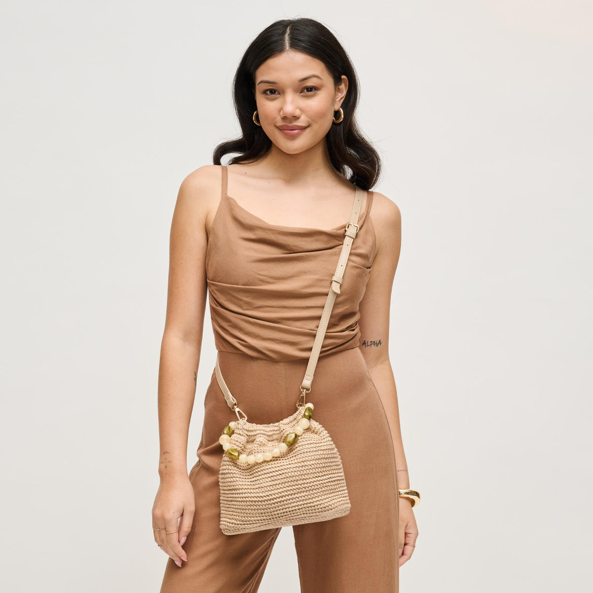 Woman wearing Natural Urban Expressions Emery Crossbody 840504206351 View 2 | Natural