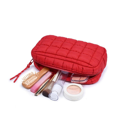 Woman wearing Red Urban Essentials Cloud Nine - Puffer Cosmetic & Travel Organizer Pouch 840611143815 View 1 | Red