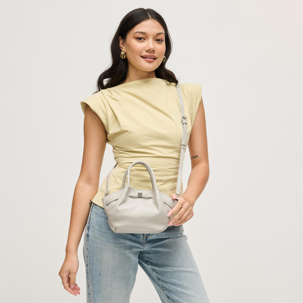 Woman wearing Grey Urban Expressions Selena - Color Pop Crossbody 840504204920 View 2 | Grey