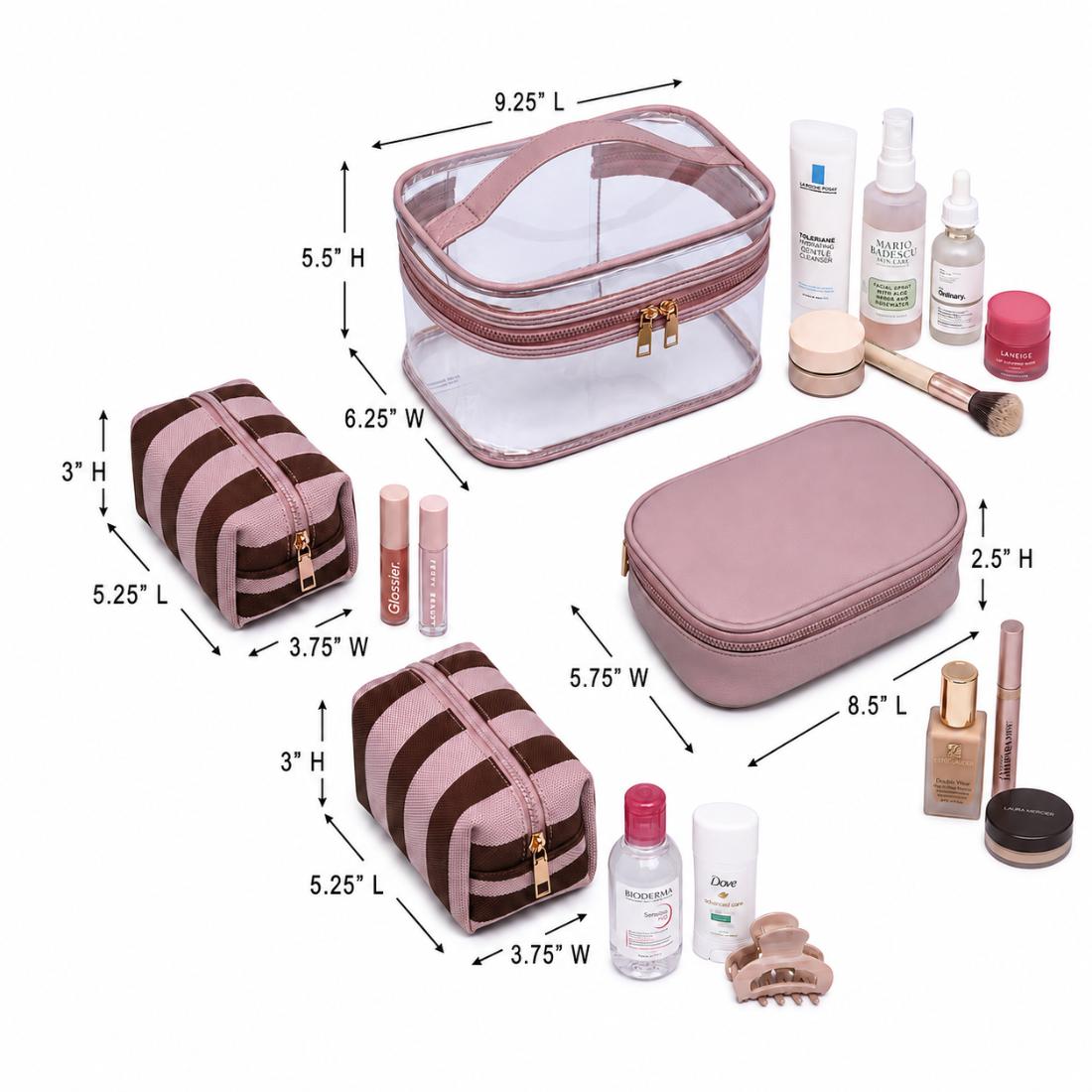 Woman wearing Pink Brown Urban Essentials Essential Stripes - 4 Piece Train Case Set 840504215674 View 3 | Pink Brown