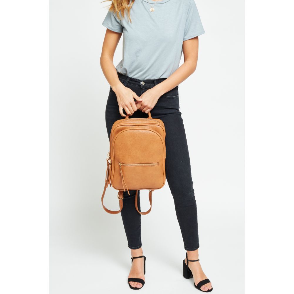 Woman wearing Tan Urban Expressions Mercer Backpack 840611178862 View 2 | Tan