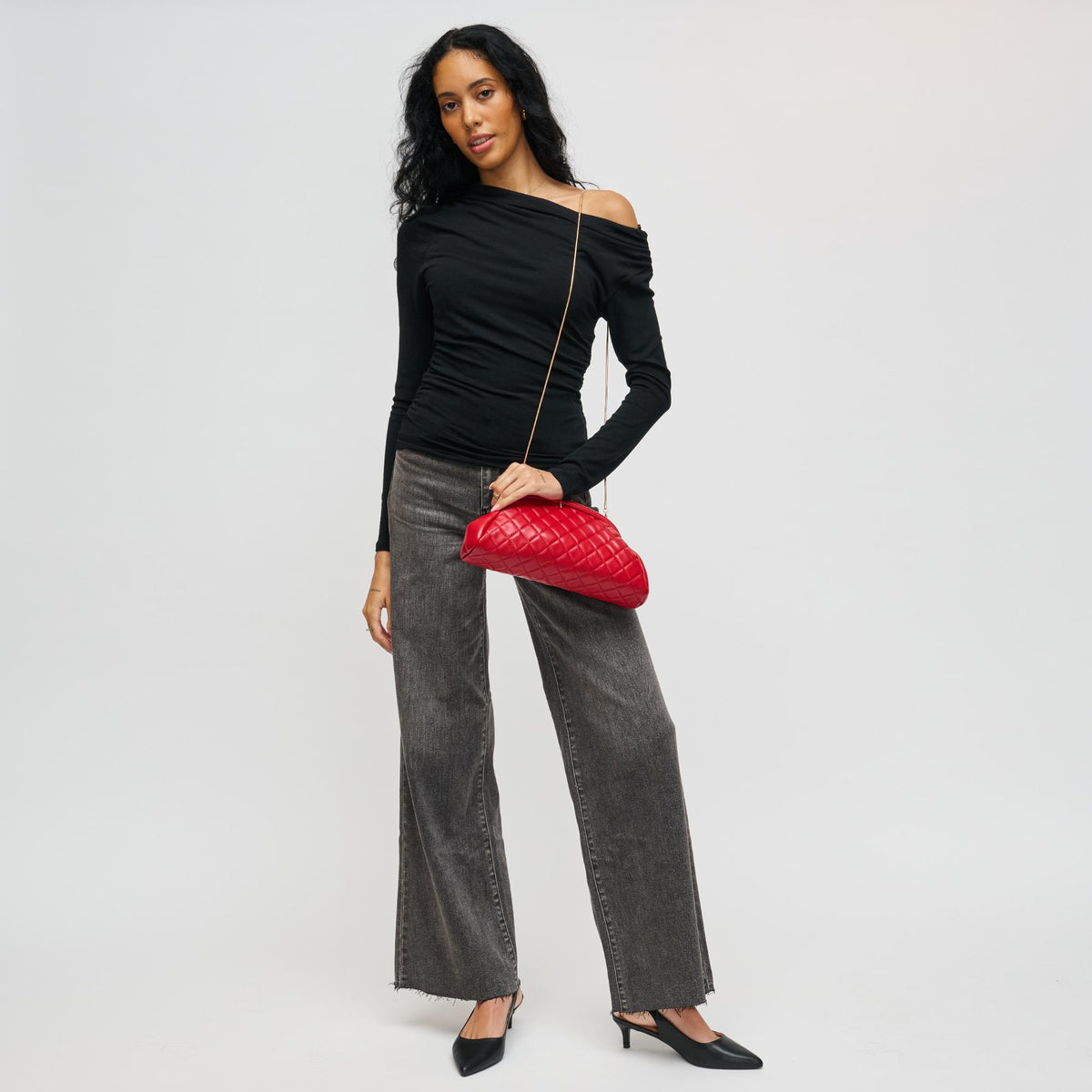 Woman wearing Red Urban Expressions Ava - Quilted Clutch 840504200687 View 3 | Red