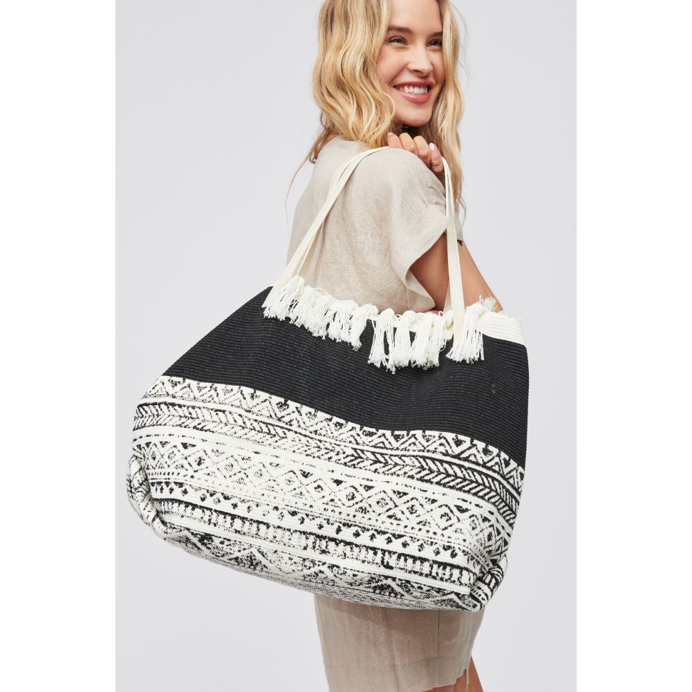 Woman wearing Black White Urban Expressions Vesper Tote 818209018005 View 1 | Black White