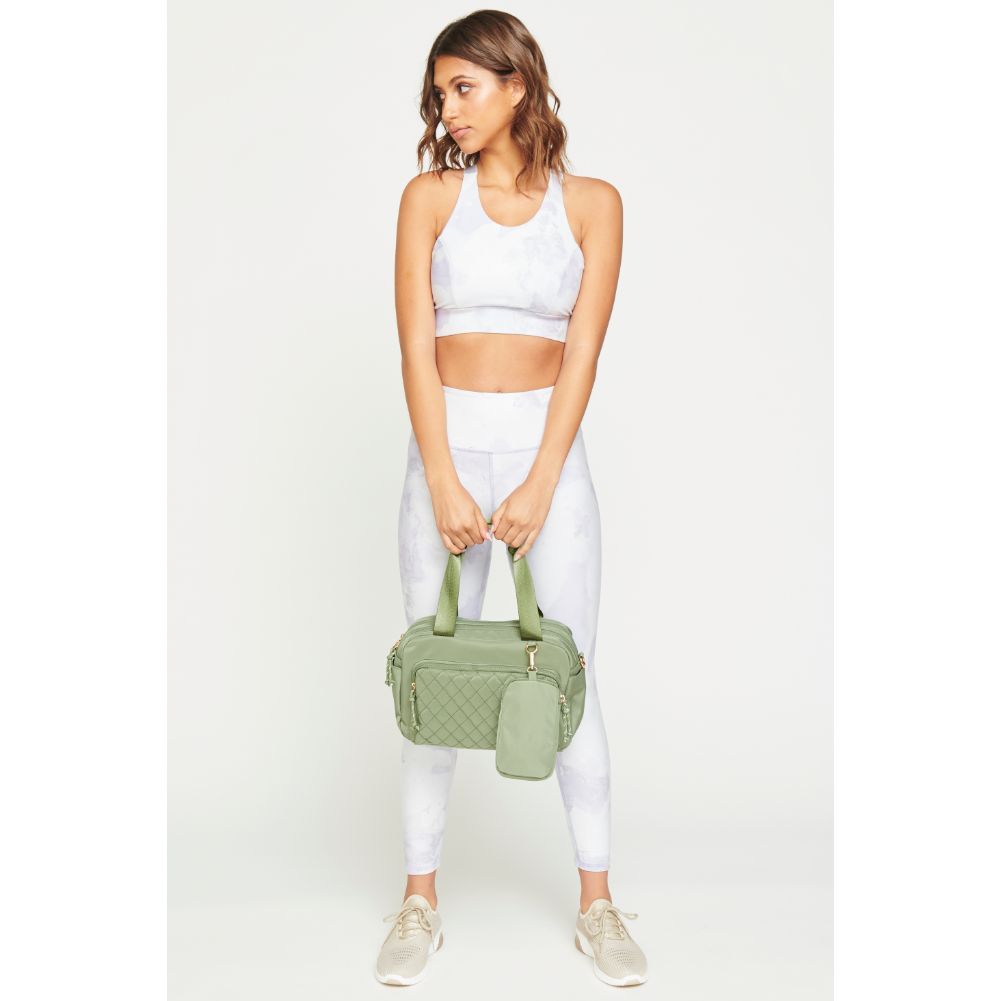 Woman wearing Sage Urban Expressions Payton Crossbody 840611180575 View 2 | Sage