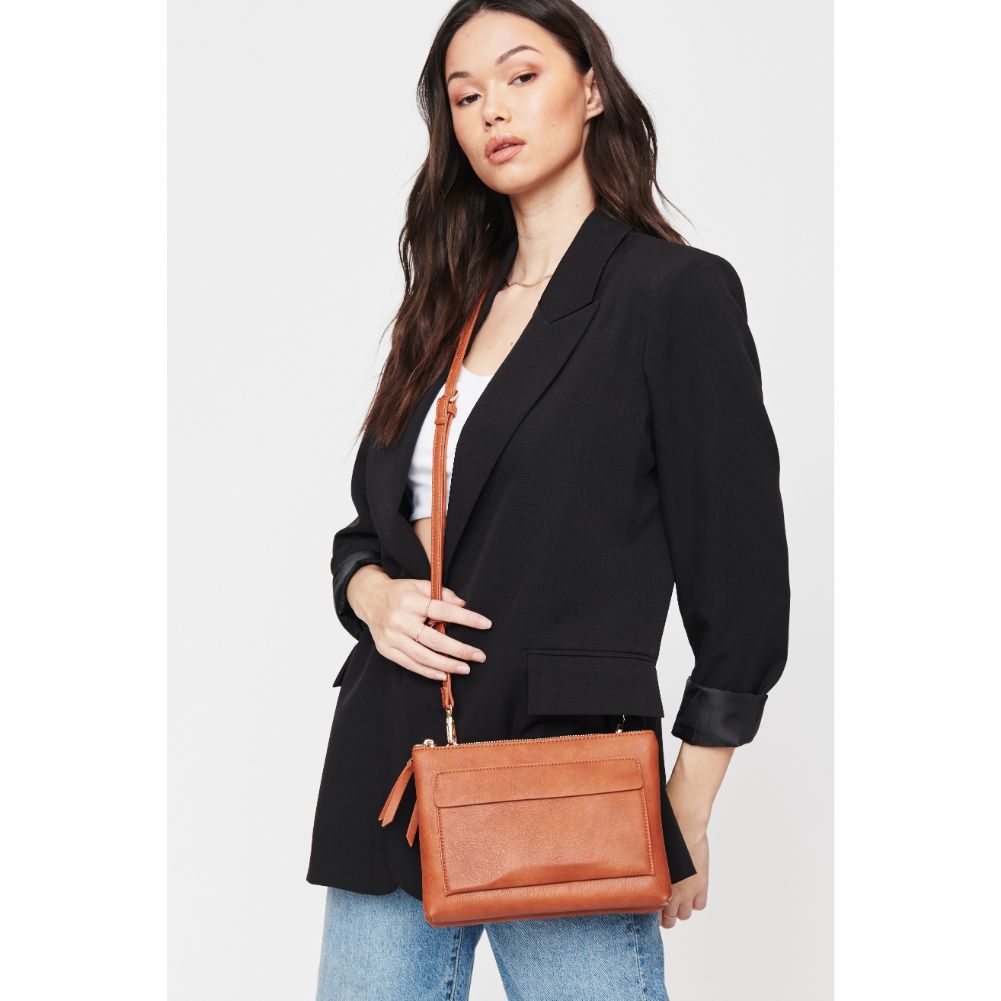 Woman wearing Tan Urban Expressions Morris Crossbody 840611105875 View 2 | Tan