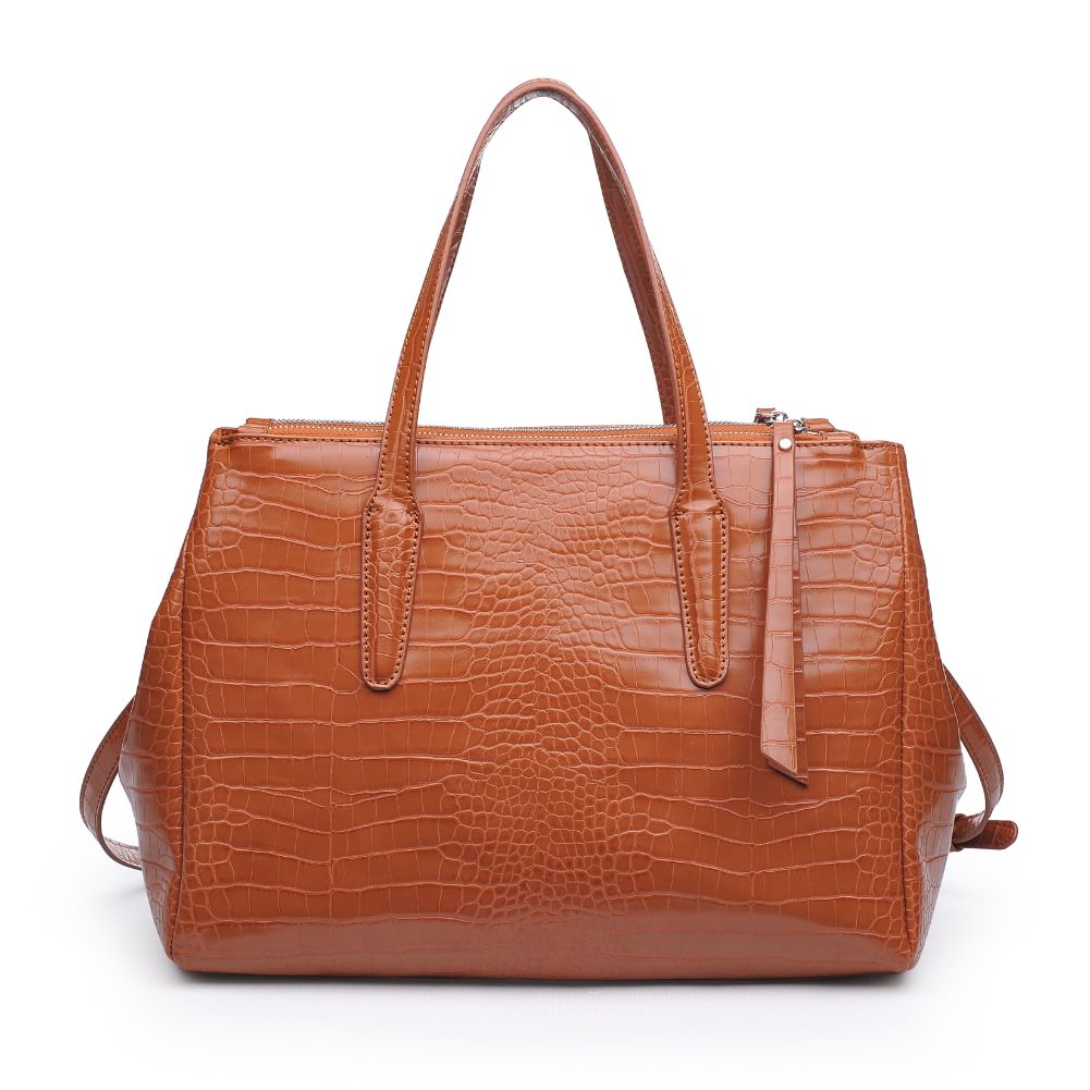Woman wearing Tan Urban Expressions Nora Satchel 840611167354 View 7 | Tan