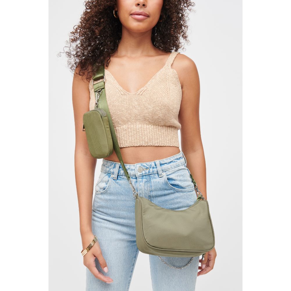Woman wearing Hunter Green Urban Expressions Joss - Nylon Crossbody 840611178466 View 1 | Hunter Green