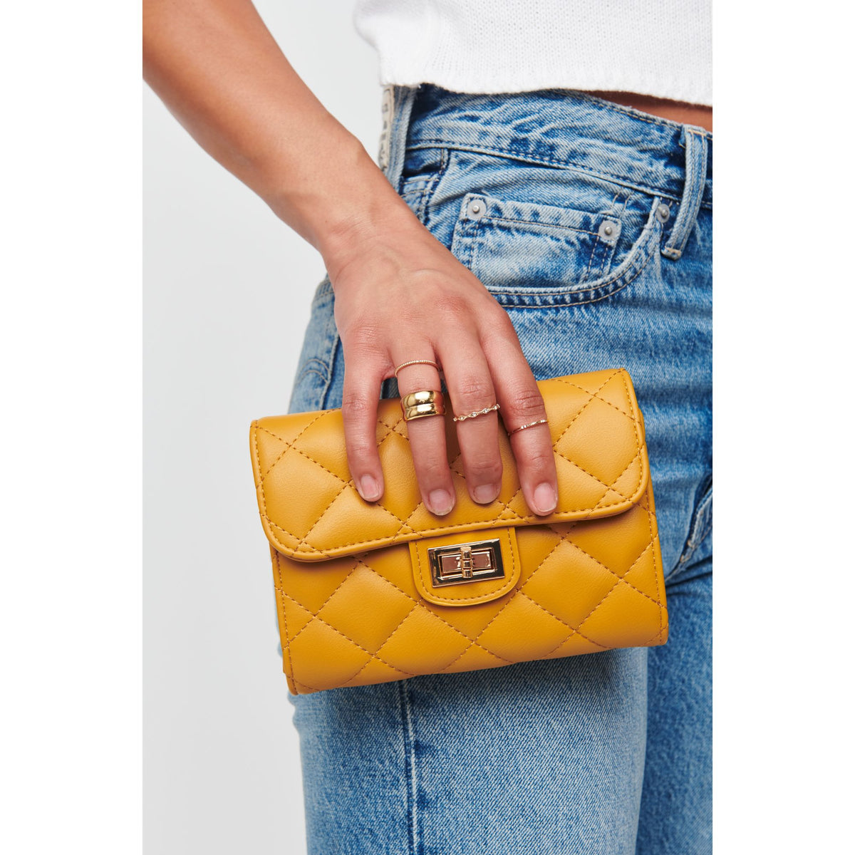 Woman wearing Mustard Urban Expressions Wendy - Quilted Crossbody 818209012621 View 2 | Mustard