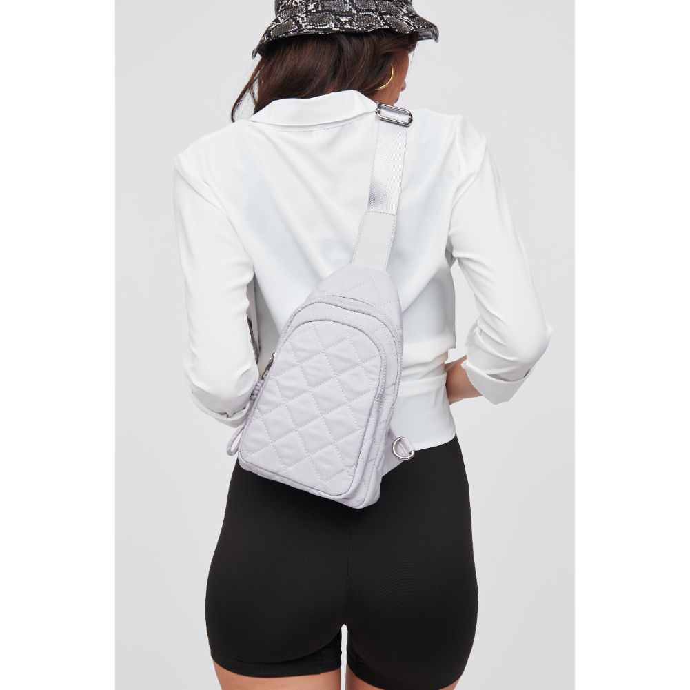 Woman wearing Grey Urban Expressions Ace - Quilted Nylon Sling Backpack 840611101716 View 2 | Grey
