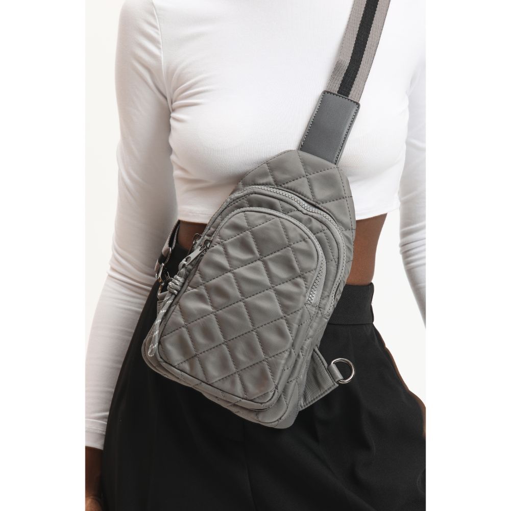 Woman wearing Carbon Urban Expressions Ace - Quilted Nylon Sling Backpack 840611116581 View 1 | Carbon