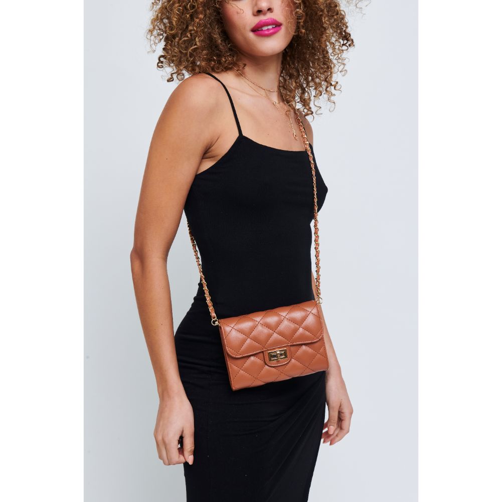 Woman wearing Tan Urban Expressions Wendy - Quilted Crossbody 840611176936 View 1 | Tan