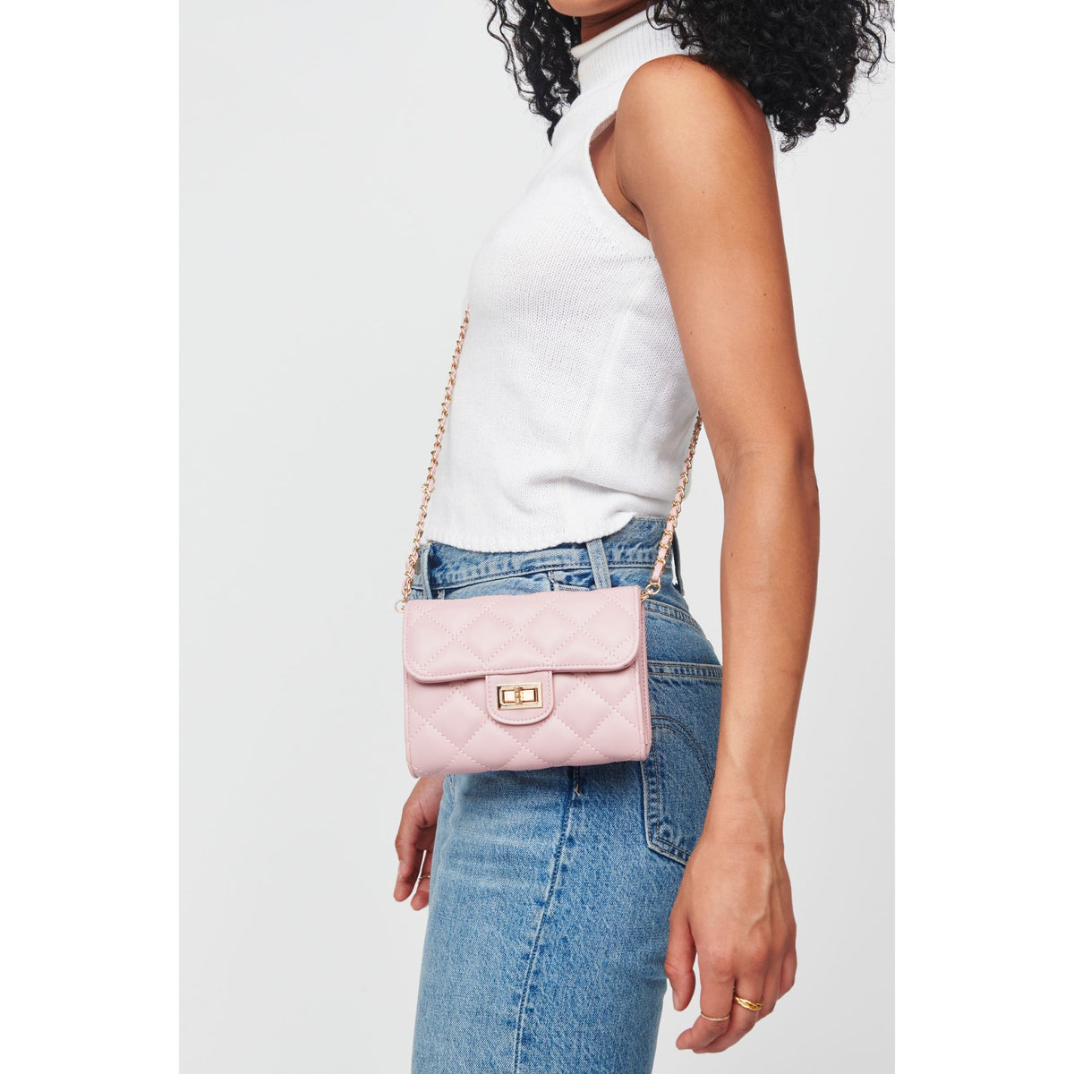 Woman wearing Pink Urban Expressions Wendy - Quilted Crossbody 818209012140 View 1 | Pink