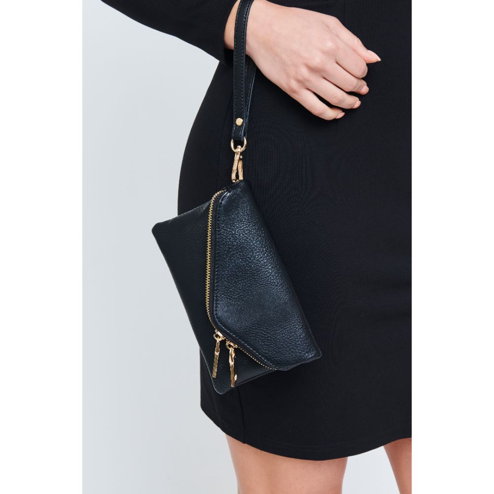 Woman wearing Black Urban Expressions Lucy Wristlet 840611107657 View 2 | Black