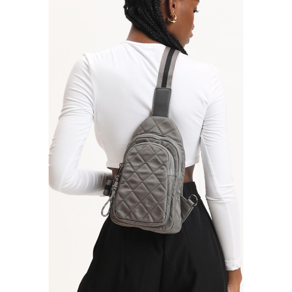 Woman wearing Carbon Urban Expressions Ace - Quilted Nylon Sling Backpack 840611116581 View 2 | Carbon
