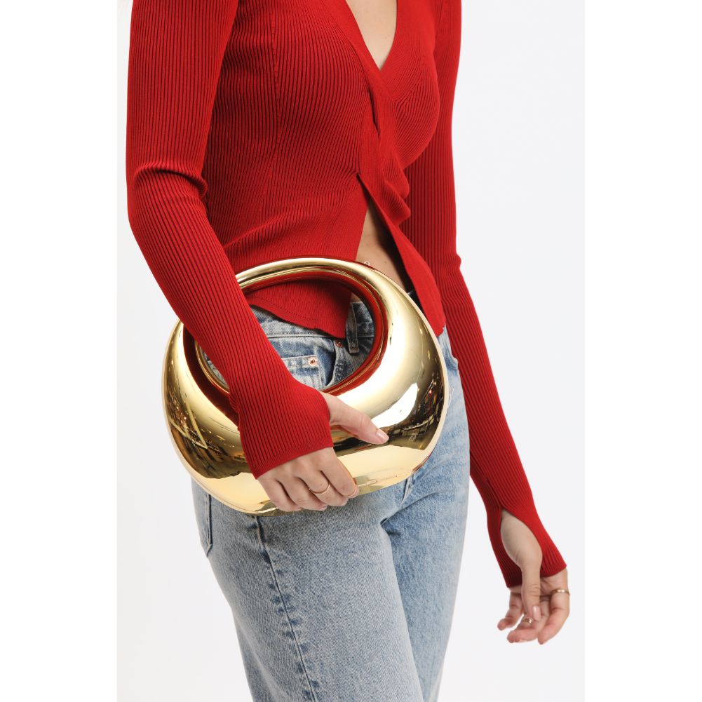 Woman wearing Gold Sol and Selene Bess Evening Bag 840611115904 View 4 | Gold