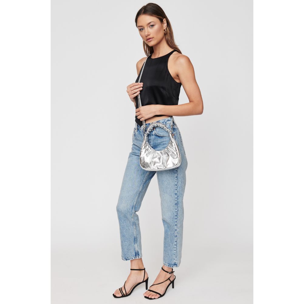 Woman wearing Silver Urban Expressions Stormi Crossbody 840611102461 View 3 | Silver