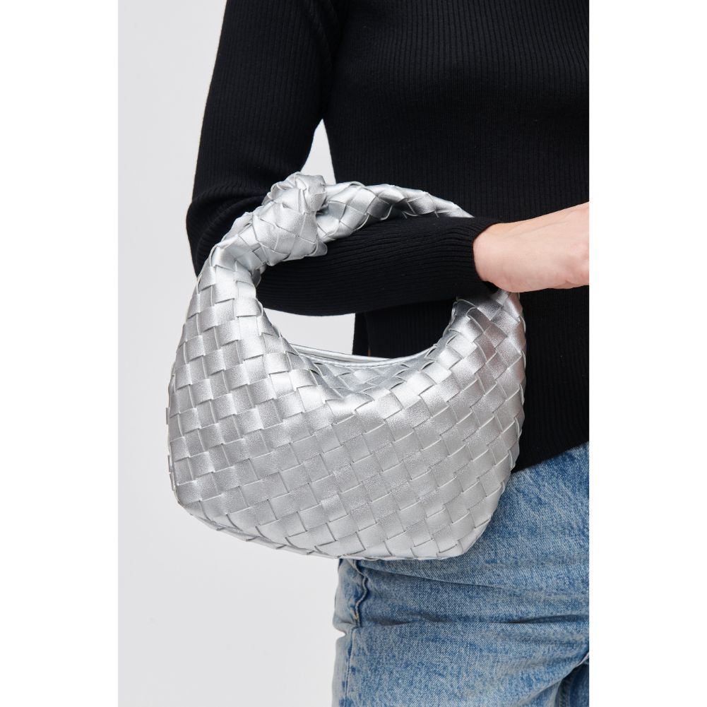 Woman wearing Silver Urban Expressions Tracy - Woven Clutch 840611107848 View 1 | Silver