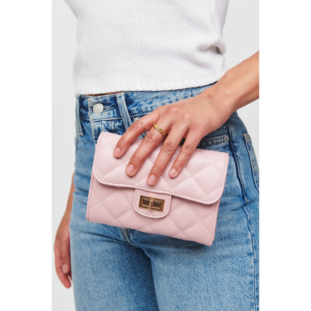 Woman wearing Pink Urban Expressions Wendy - Quilted Crossbody 818209012140 View 2 | Pink