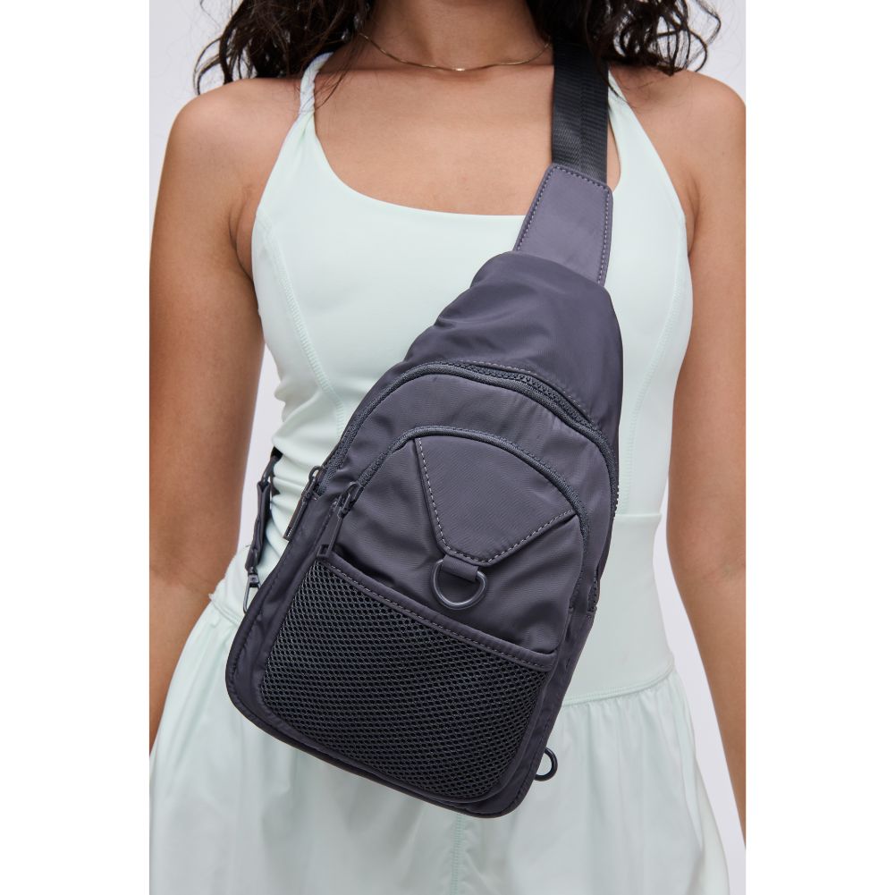 Woman wearing Slate Urban Expressions Walker - Nylon Sling Backpack 840611114389 View 1 | Slate