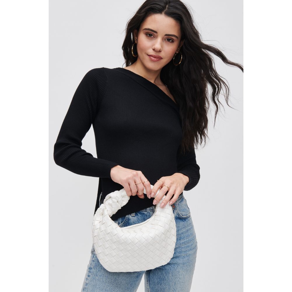Woman wearing White Urban Expressions Tracy - Woven Clutch 840611107794 View 1 | White
